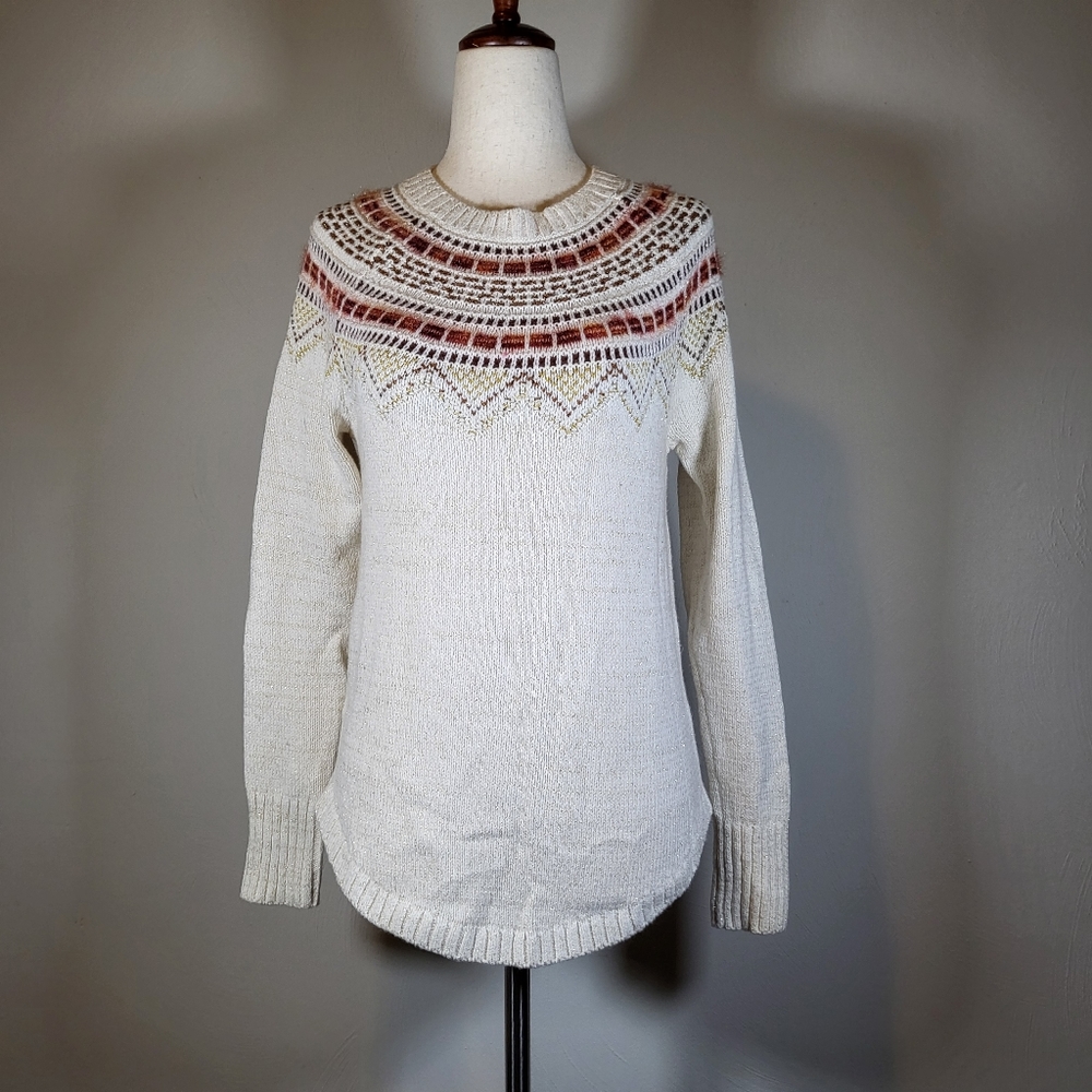 Ann Taylor Loft Geometric Cotton Blend Pullover Sweater Size XS